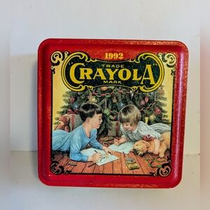 Tin Box Crayola Red Collectible Tin Box Includes Box Washable Crayons 1992 VTG